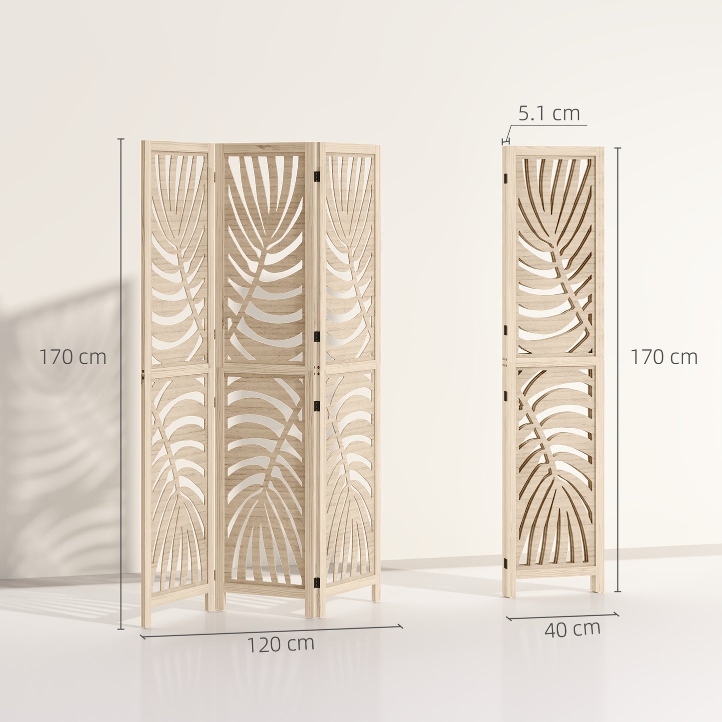 3 Panel Room Divider, Detachable Privacy Screens, Natural Wood