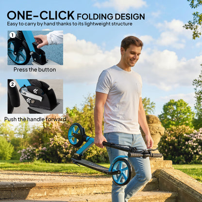 Folding Kick Scooter for 14+ w/ Adjustable Height, Blue