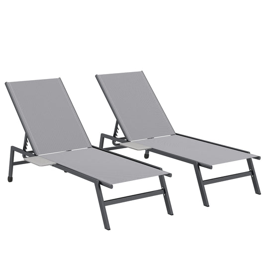 Sun Loungers for Garden Set of 2 with Side Tray Table, Grey