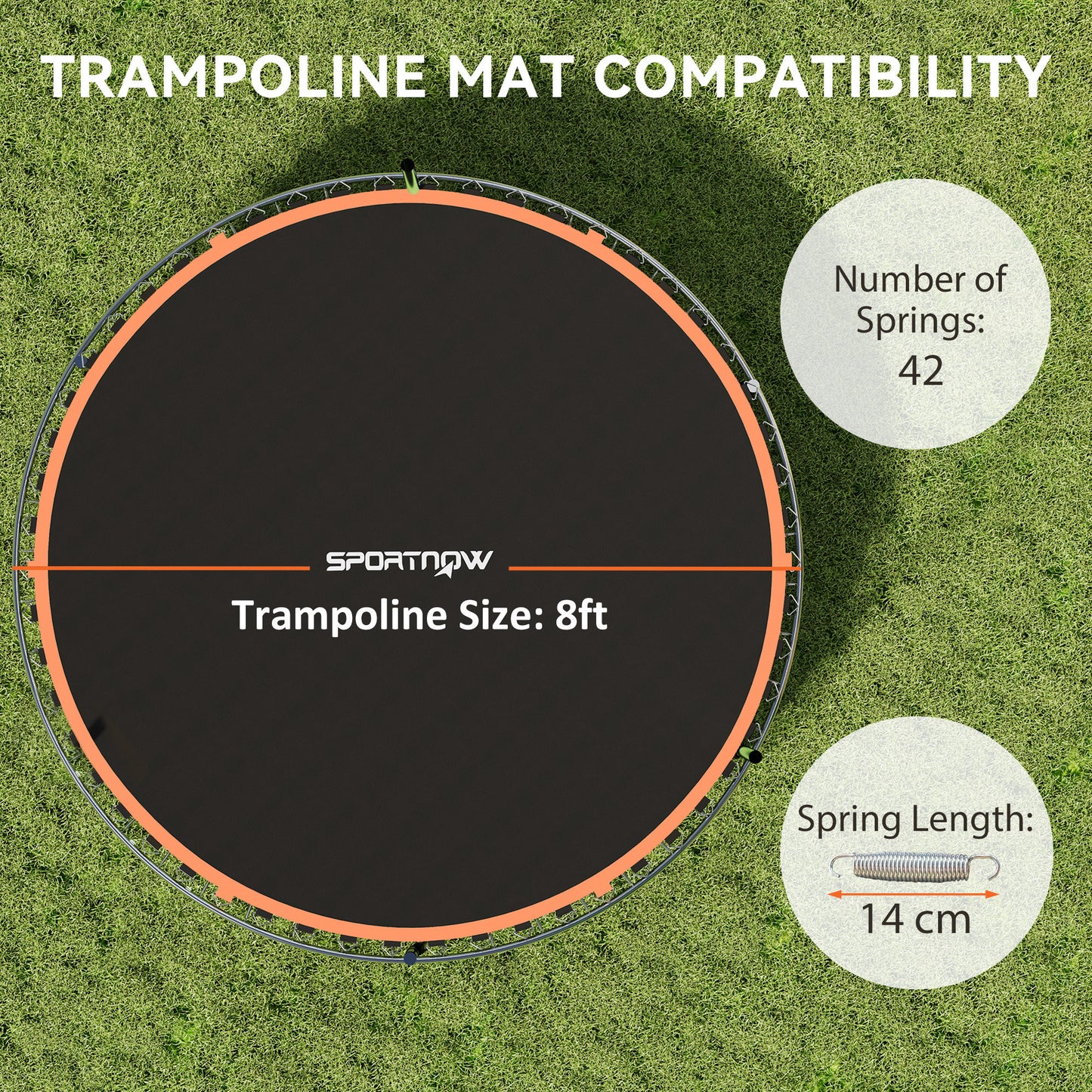 Trampoline Mat with 42 V-Hooks, for 8ft Trampoline, Orange