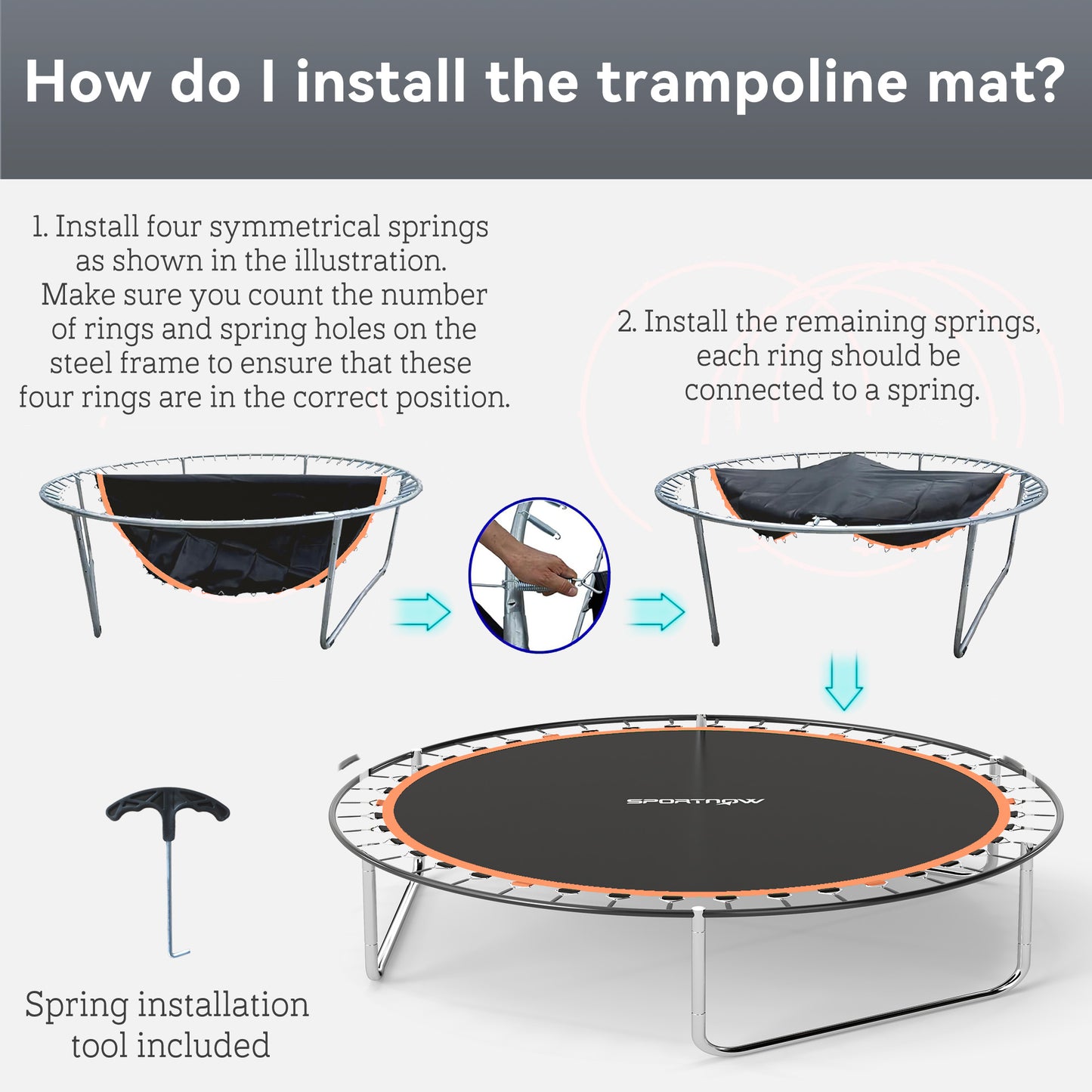 Trampoline Mat with 42 V-Hooks, for 8ft Trampoline, Orange