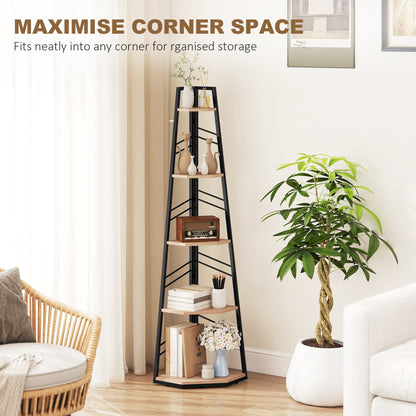 5-Tier Corner Bookcase, Floor Standing Shelving Unit, Natural