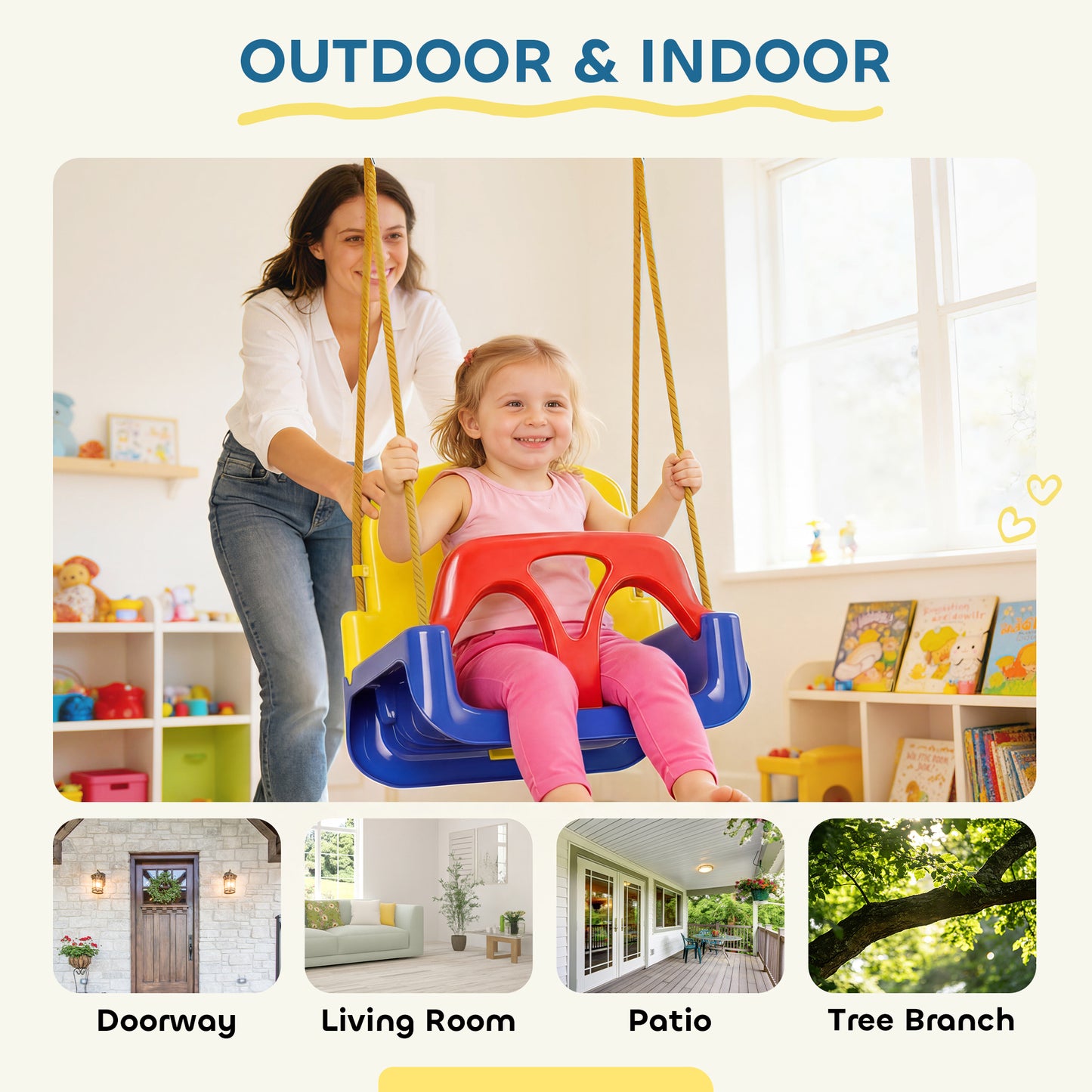 3 in 1 Kids Swing Seat, Adjustable Toddler Swing Chair, Dark Blue