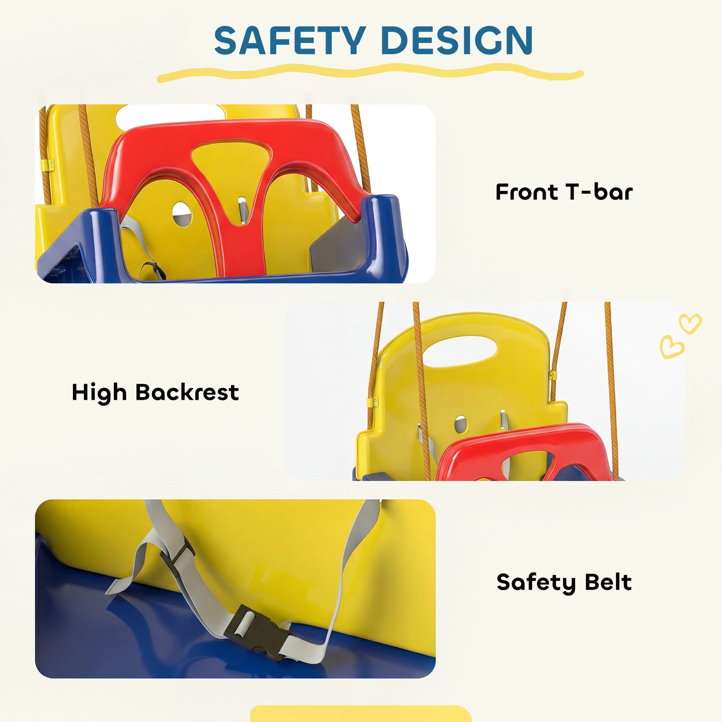 3 in 1 Kids Swing Seat, Adjustable Toddler Swing Chair, Dark Blue