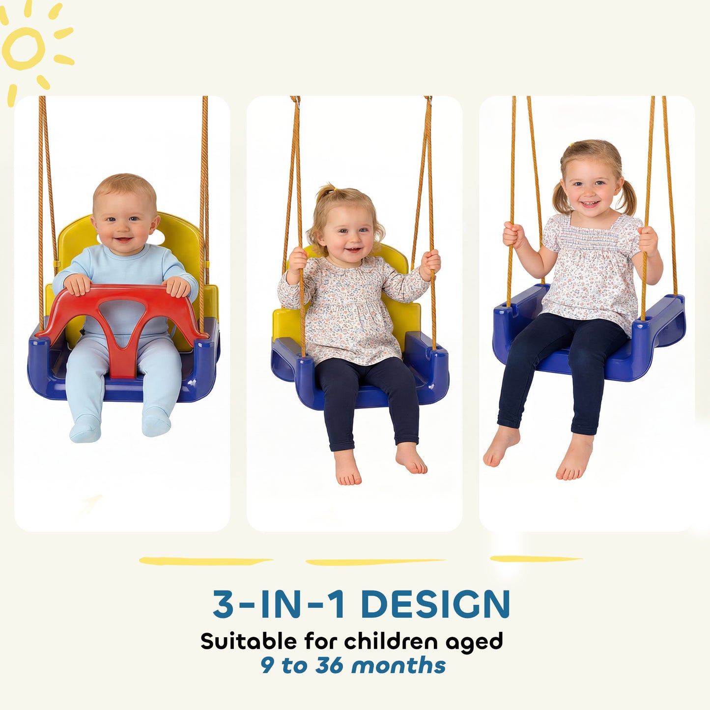 3 in 1 Kids Swing Seat, Adjustable Toddler Swing Chair, Dark Blue