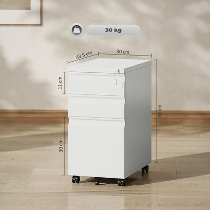 Steel File Cabinet with Lock and Wheels for Home Office, White