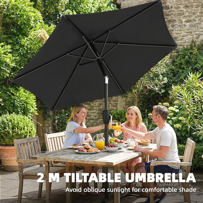 Garden Parasol, 2m Outdoor Table Parasol Umbrella with Tilt