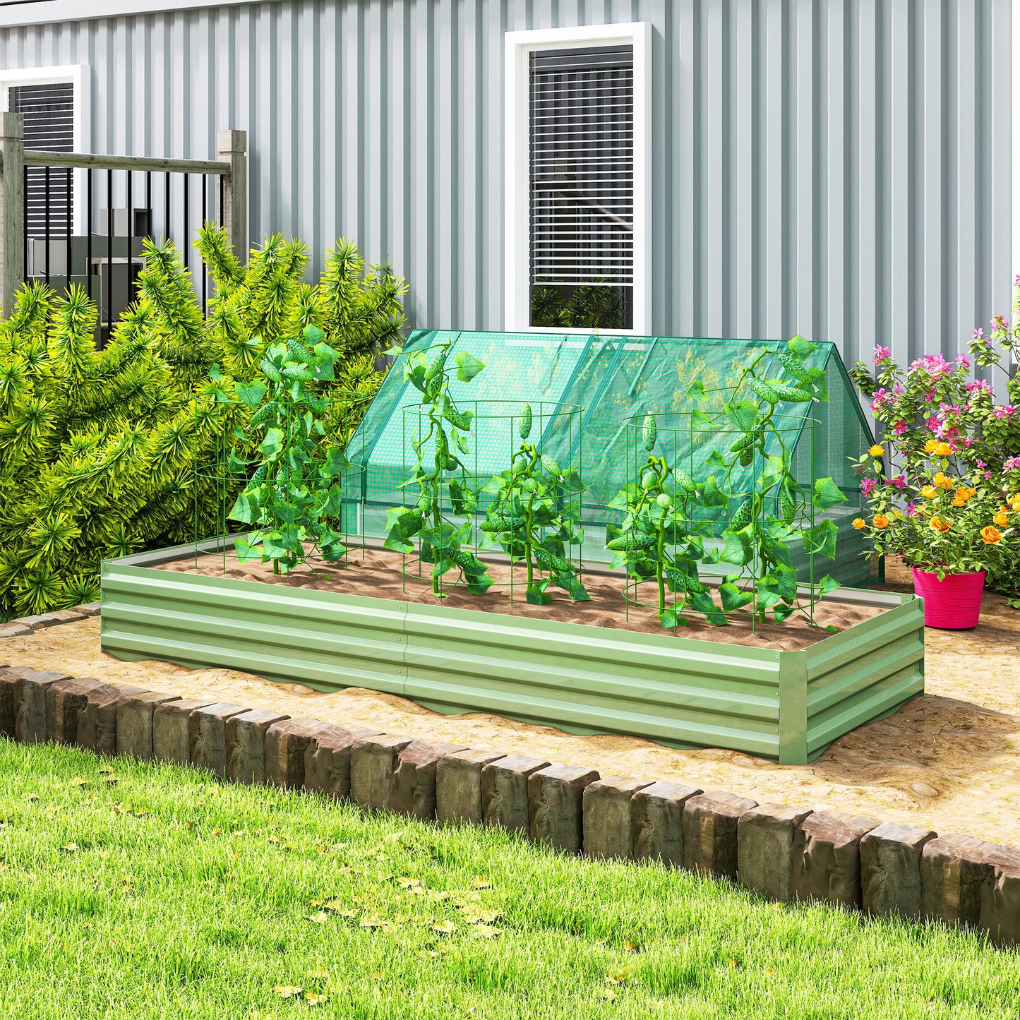 Galvanised Raised Garden Bed Metal Planter Box, Light Green