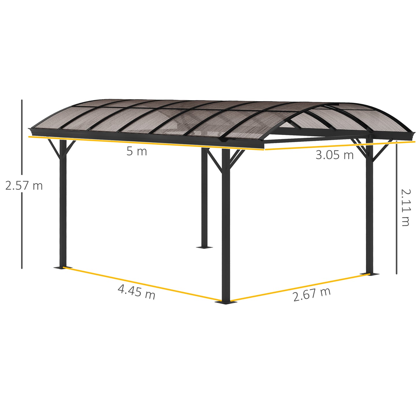 5 x 3(m) Garden Aluminium Pergola Gazebo Carport w/ Polycarbonate Roof