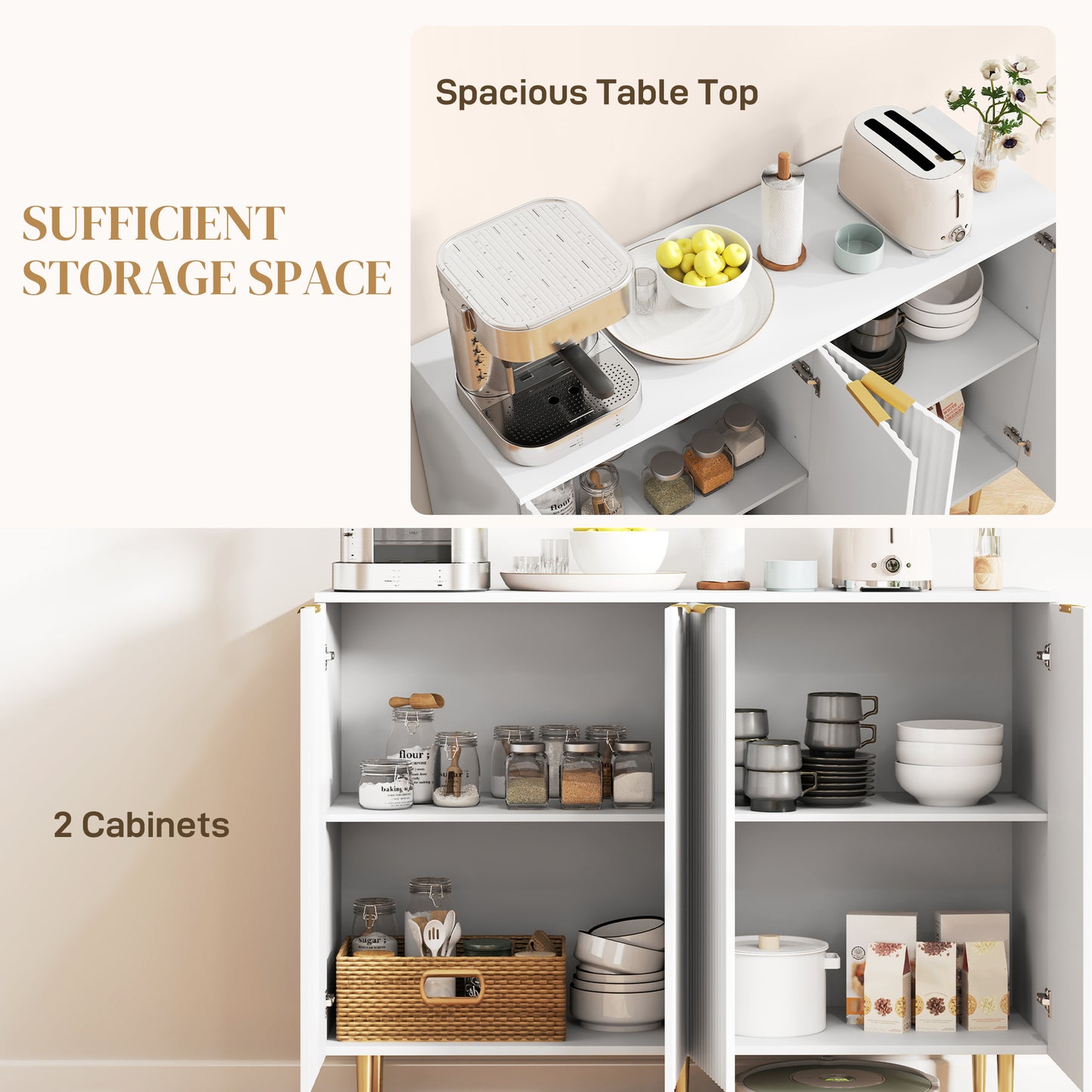 Sideboard Buffet Cabinet with Adjustable Shelves, White