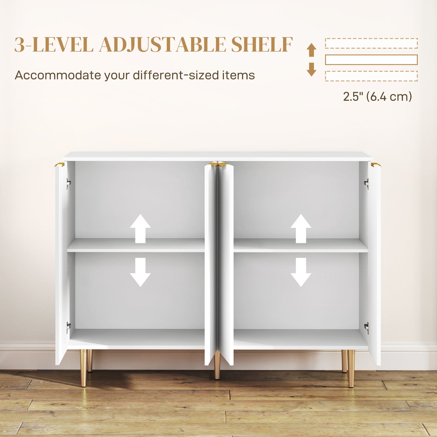 Sideboard Buffet Cabinet with Adjustable Shelves, White