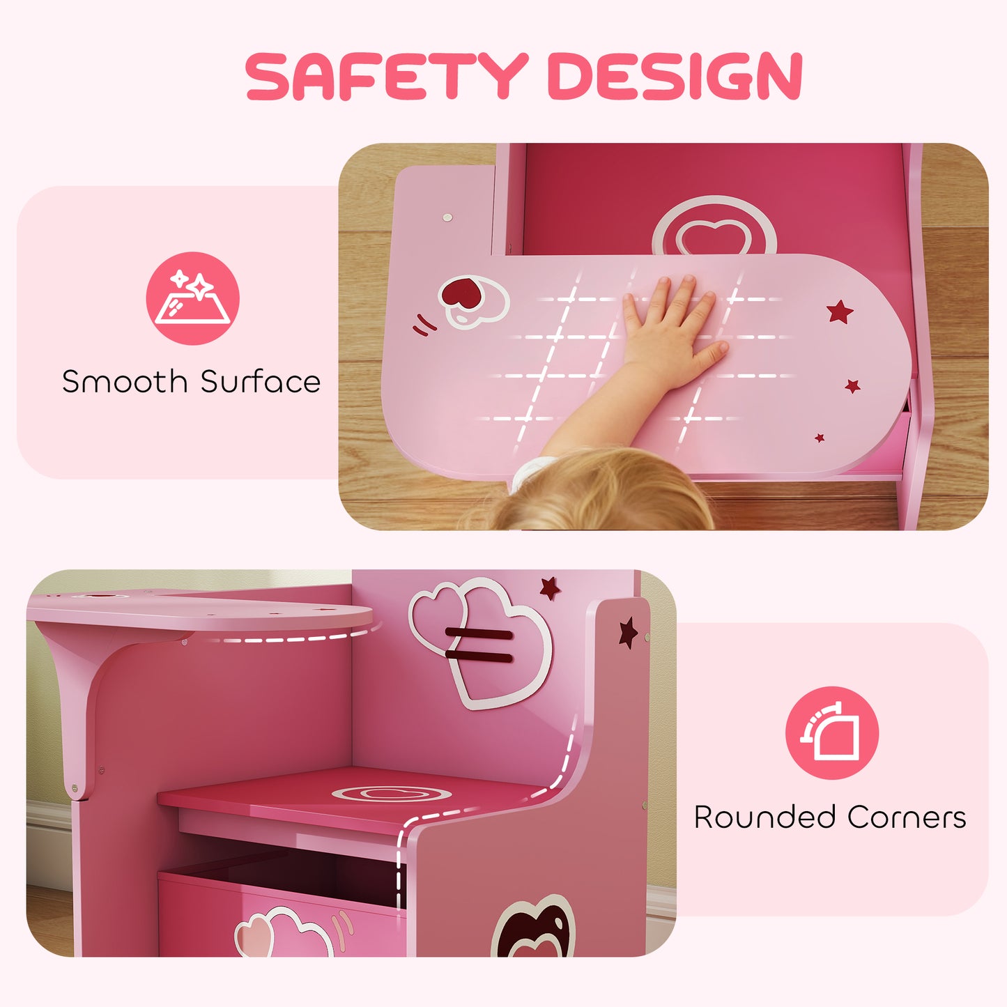 Kids Table and Chair Set, Toddler Desk Chair with Storage Bins