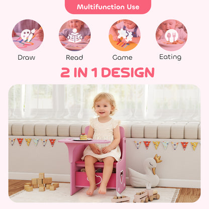 Kids Table and Chair Set, Toddler Desk Chair with Storage Bins