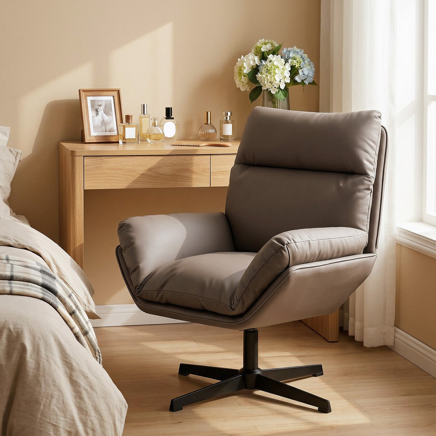 Accent Chair with 360 Swivel Dark Brown