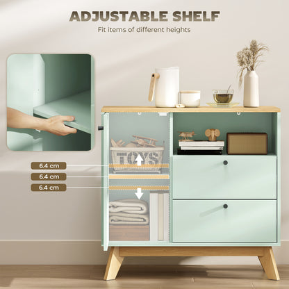 Sideboard, 80 cm Buffet Cabinet with 2 Drawers, Light Green and Oak