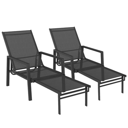 Sun Loungers Set of 2 w/ Retractable Footrest 5-Position Adjustable