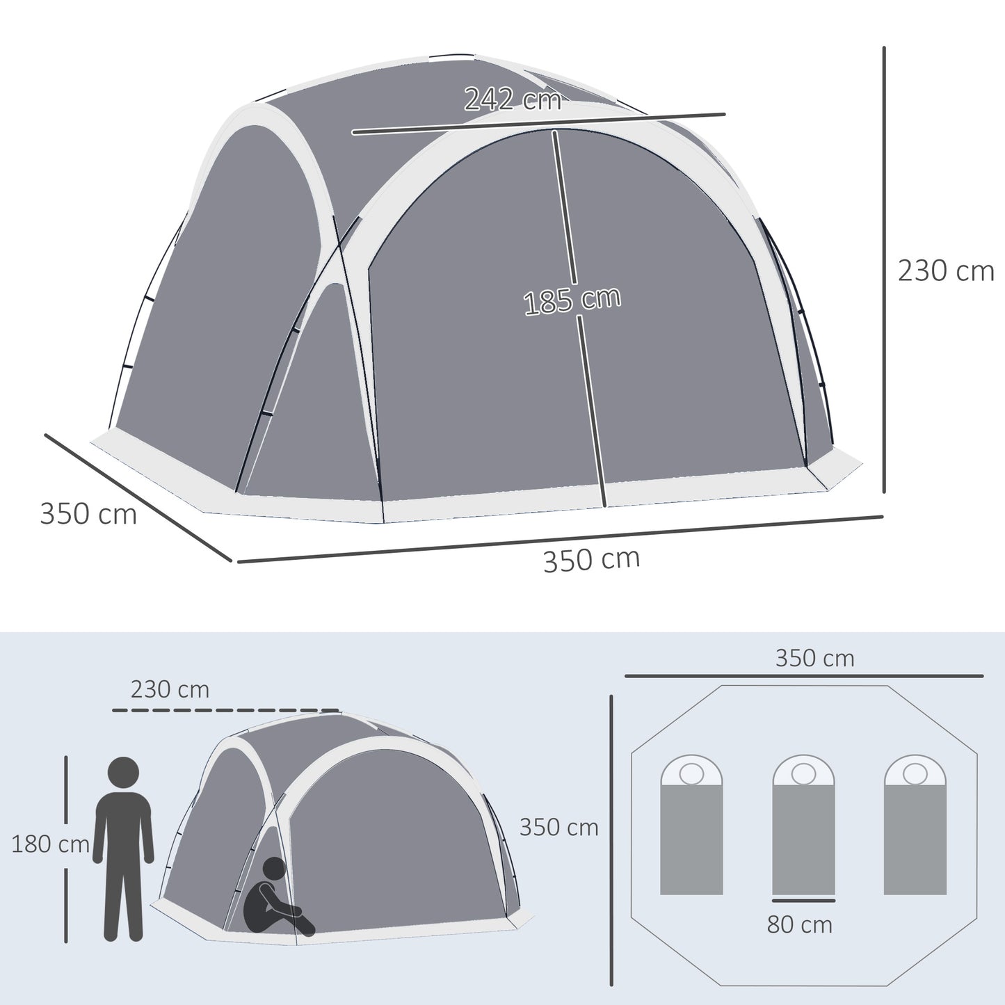 Dome Tent for 6-8 Person Camping Tent w/ Zipped Mesh Doors Lamp Hook