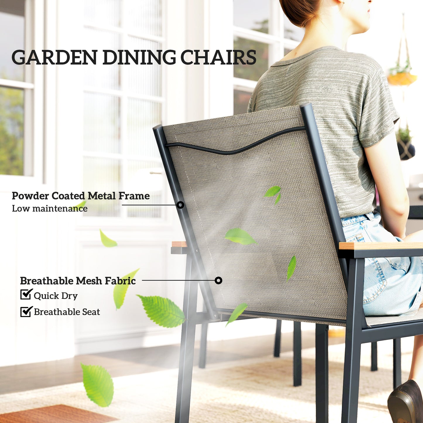 7 Piece Garden Dining Set, Outdoor Table and 6 Chairs, Khaki