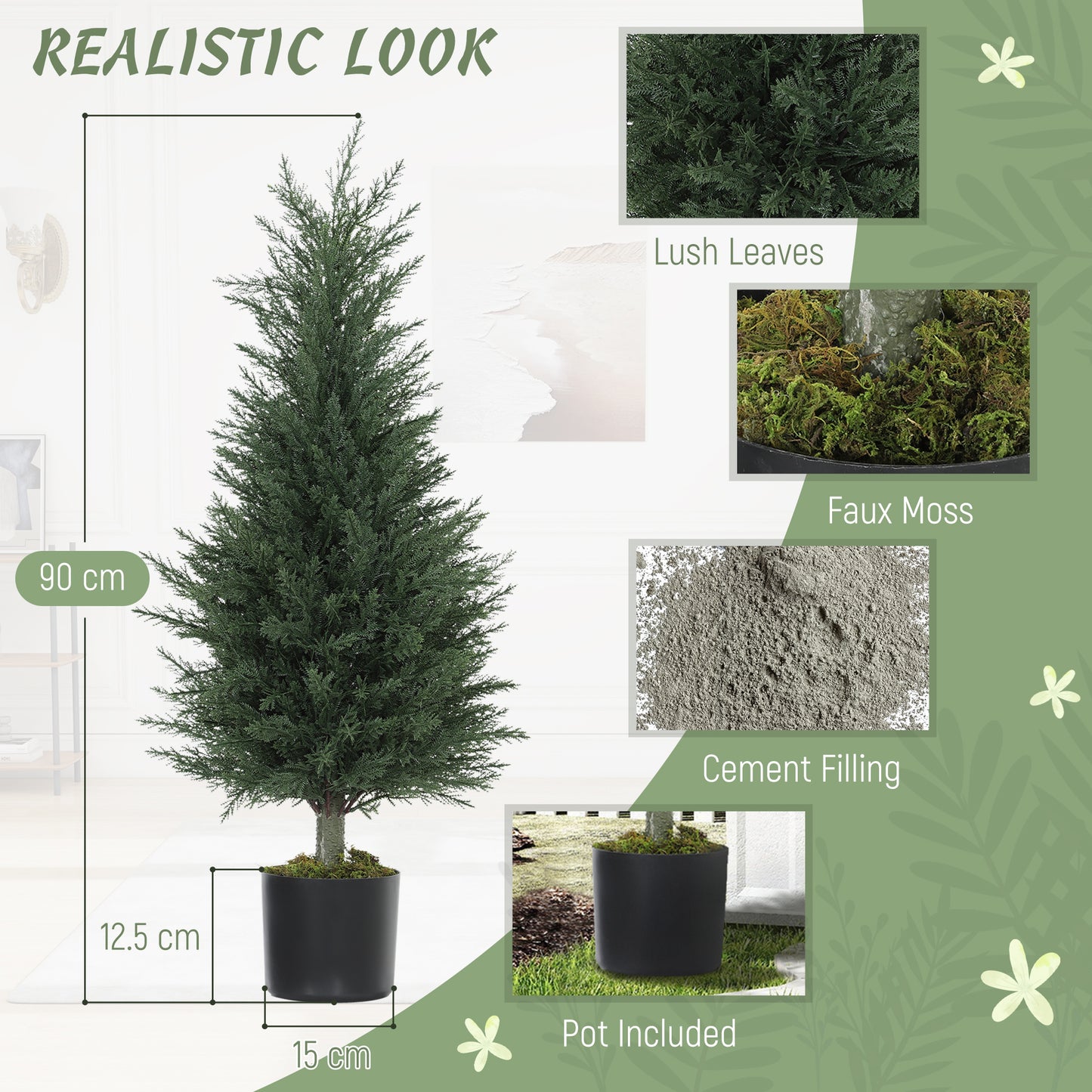 Set of 2 Decorative Artificial Plant, Fake Plants for Home Decor