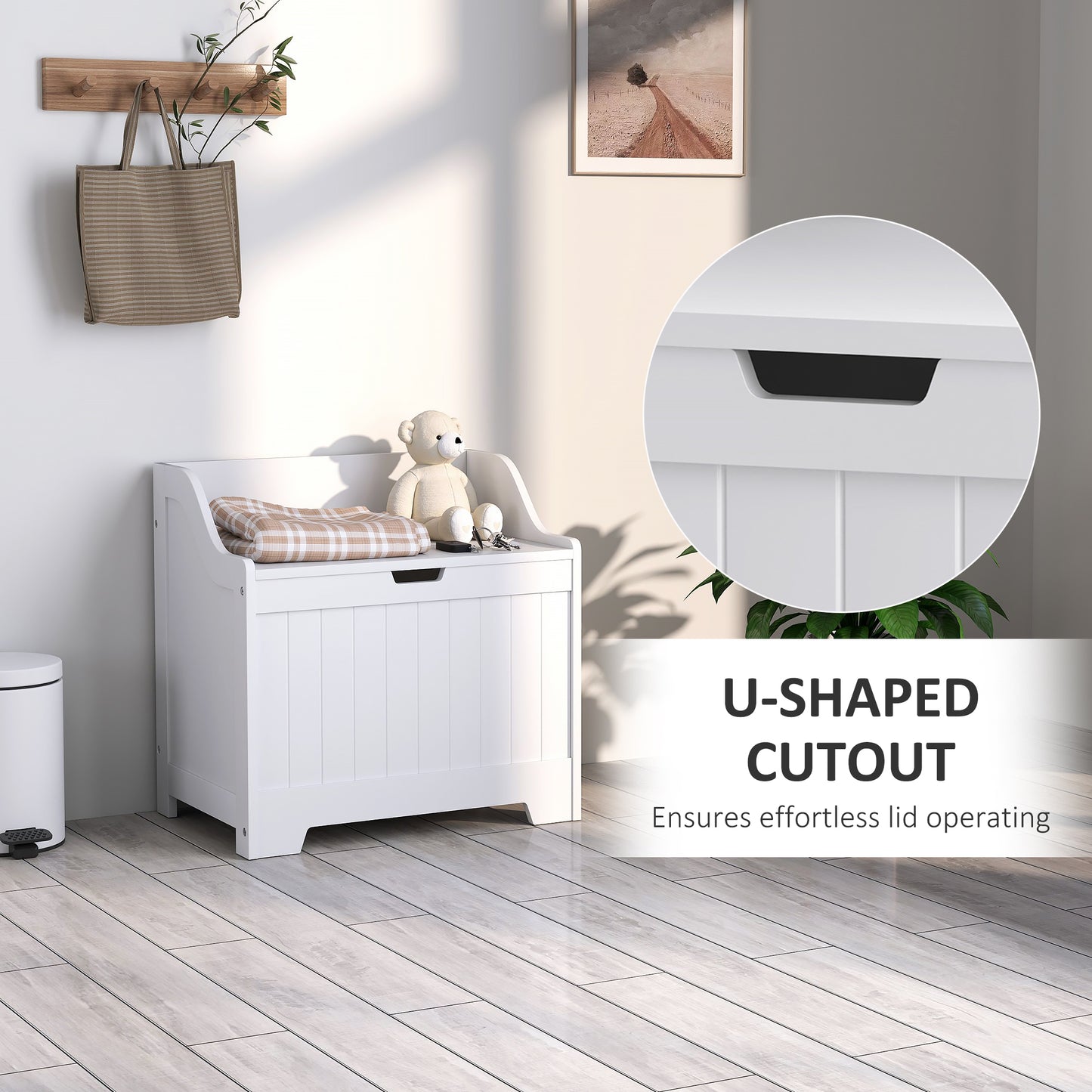 Storage Trunk with Safety Hinge for Living Room, 56.4cm, White