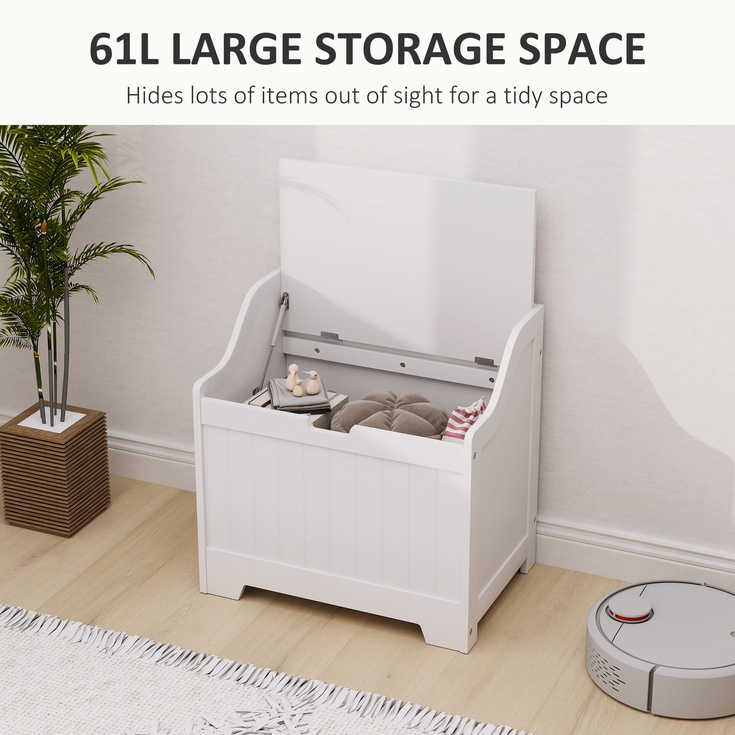 Storage Trunk with Safety Hinge for Living Room, 56.4cm, White