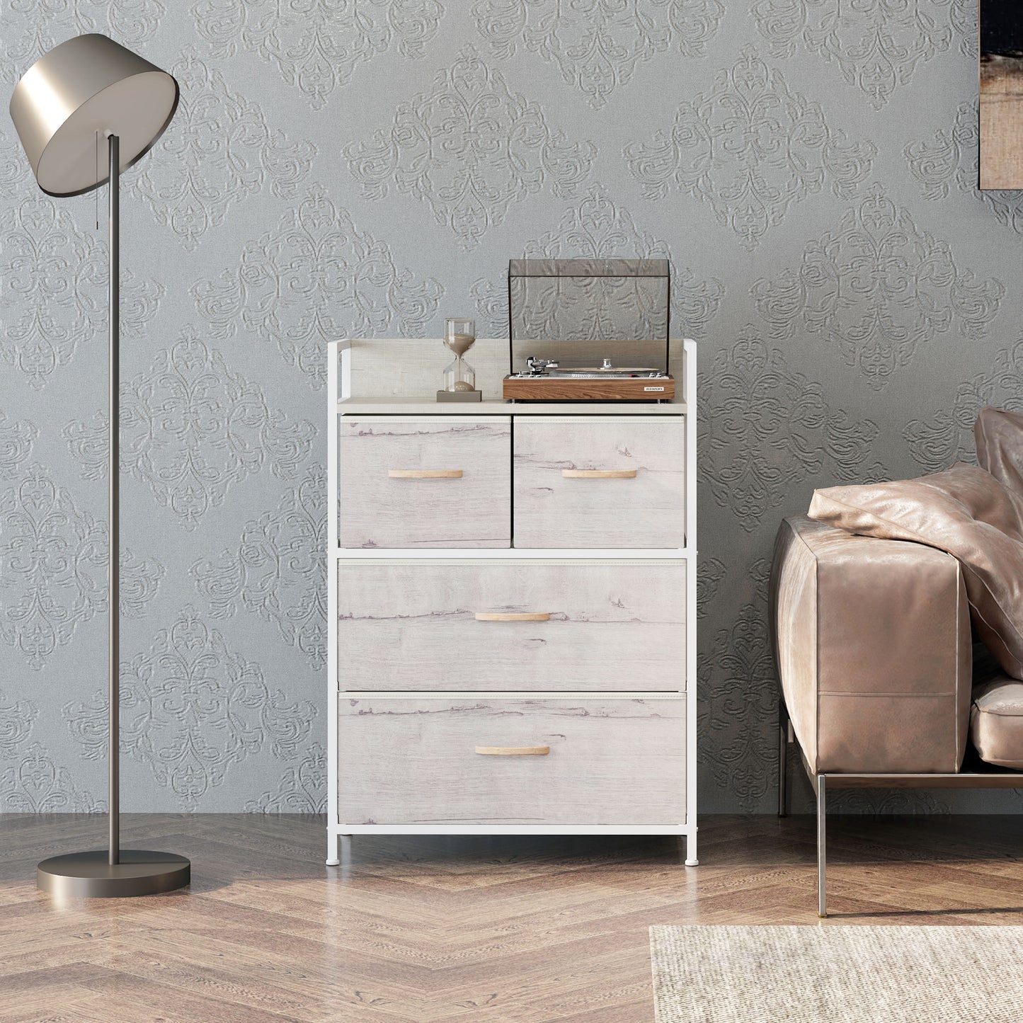 Bedroom Chest of Drawers 4 Drawer Dresser w/ Shelf, Natural