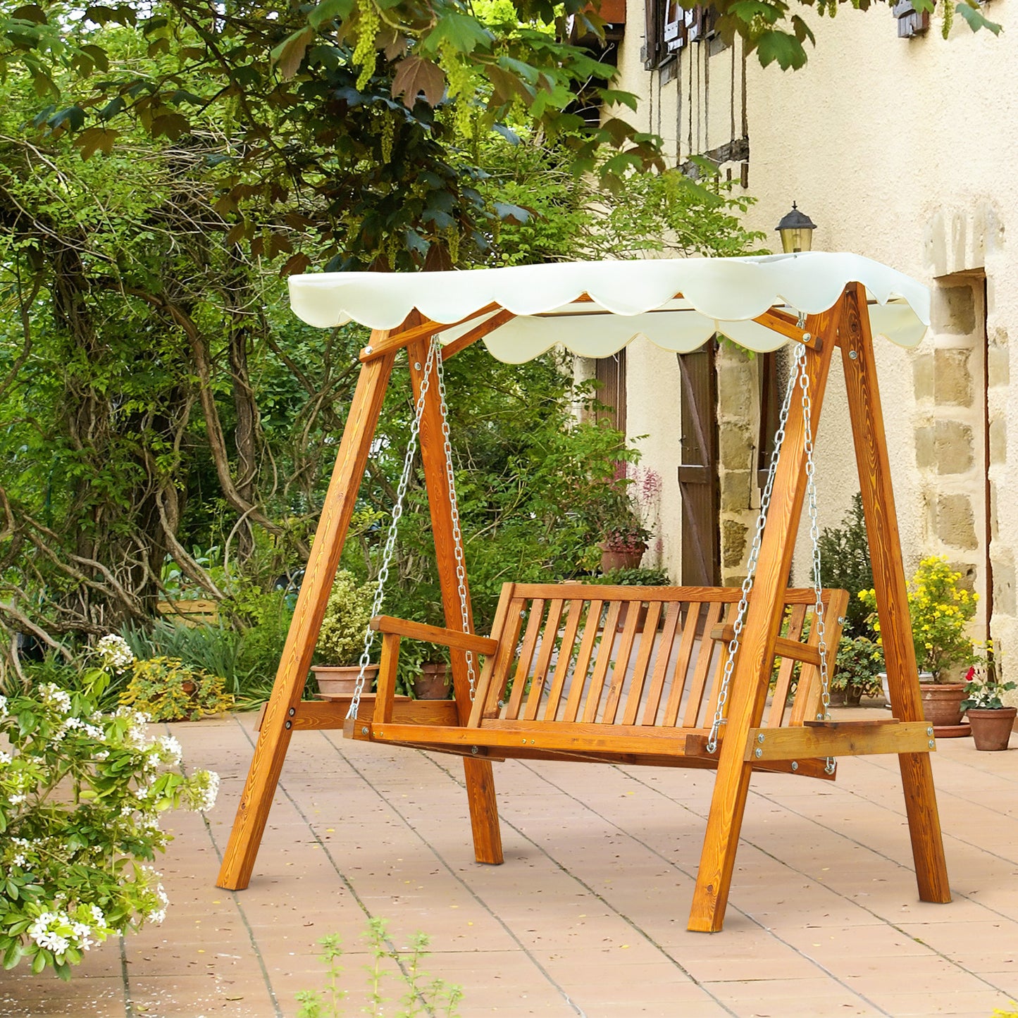2 Seater Wooden Garden Swing Chair Seat Hammock Bench Furniture Lounger