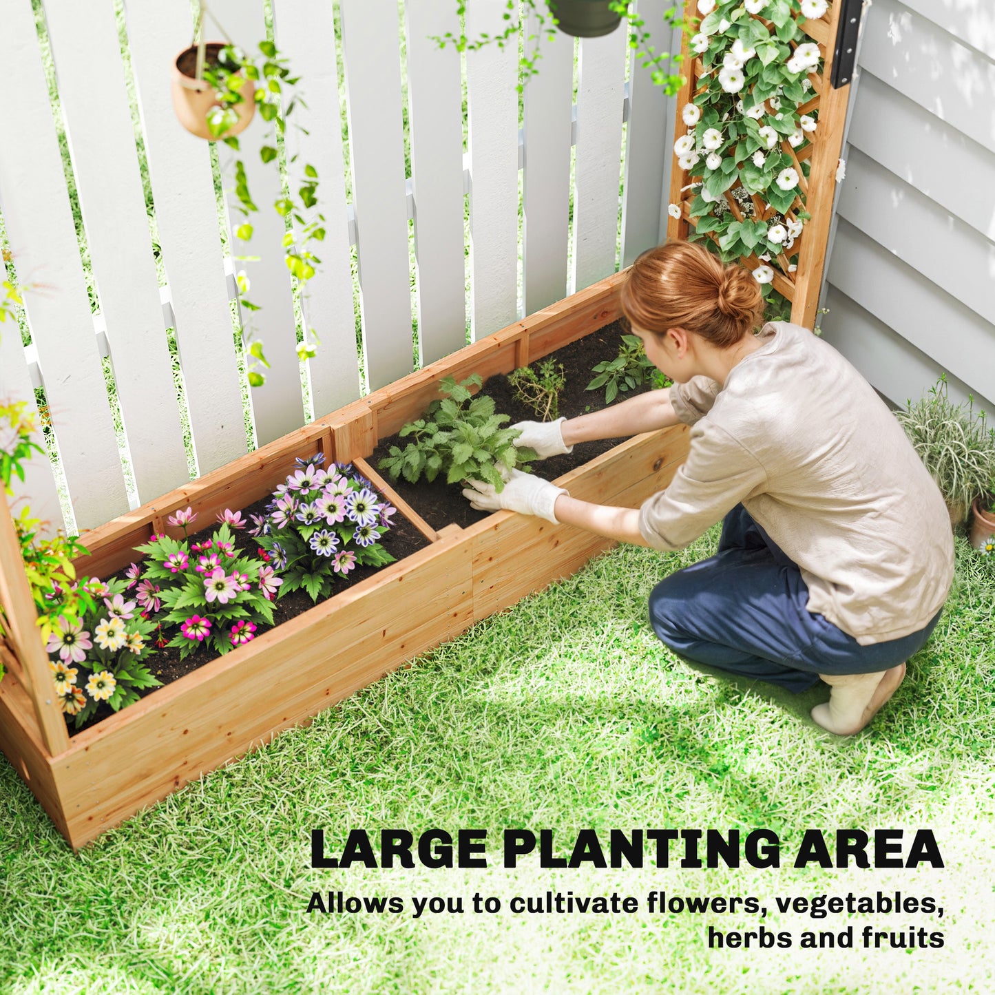 Raised Bed for Garden with Trellis, 196 x 44 x 181 cm, Natural
