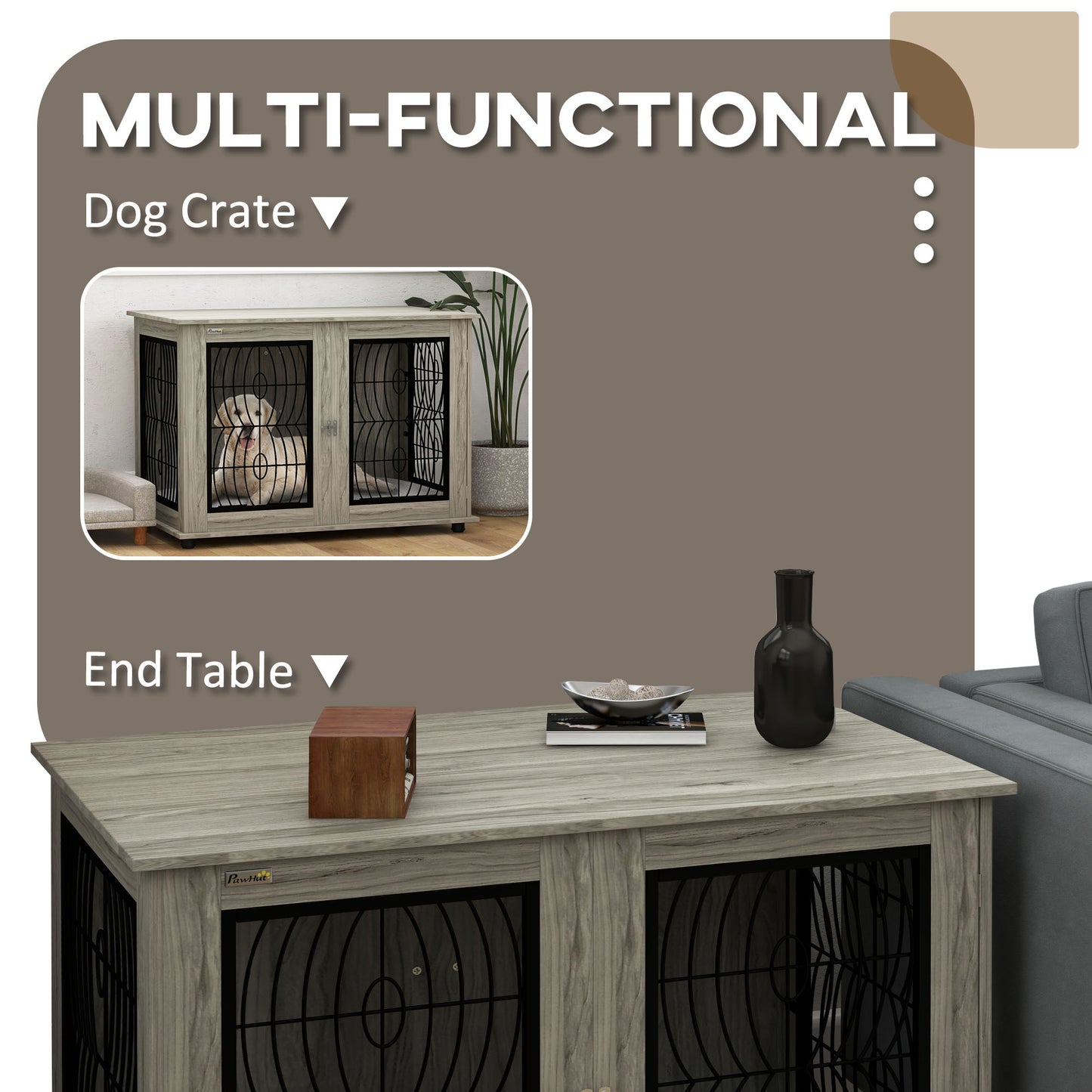 Dog Crate Furniture, 44.5" End Table for Extra Large Dogs w/ Cushion