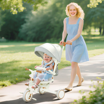 5 in 1 Foldable Kids Trike, Toddler Tricycle for 1-3 Years, Cream White