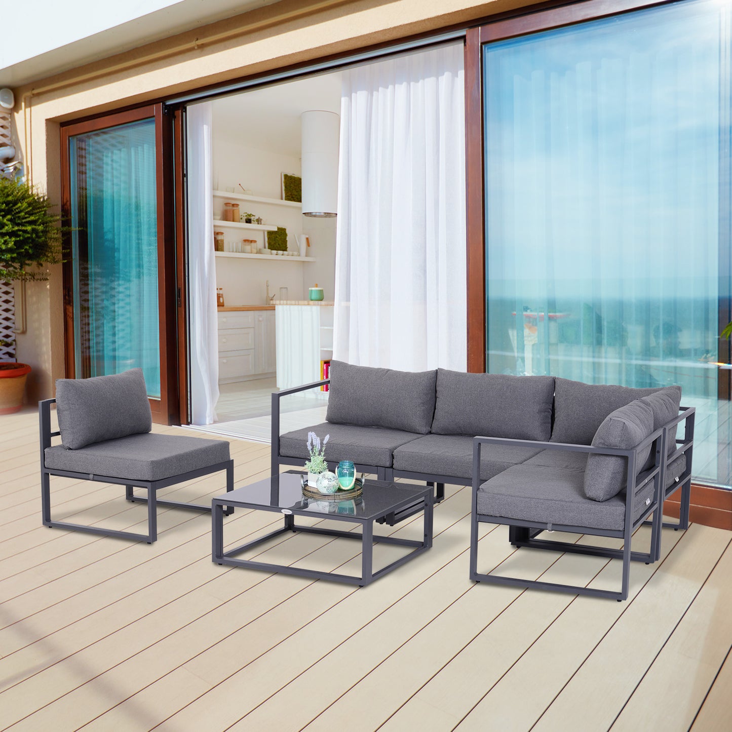 6Pcs Outdoor Sectional Sofa Set Conversation Aluminum Frame w/ Cushion