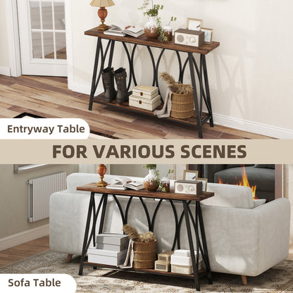 Console Table, Industrial Narrow Sofa Table with 2 Tiers, Metal Frame