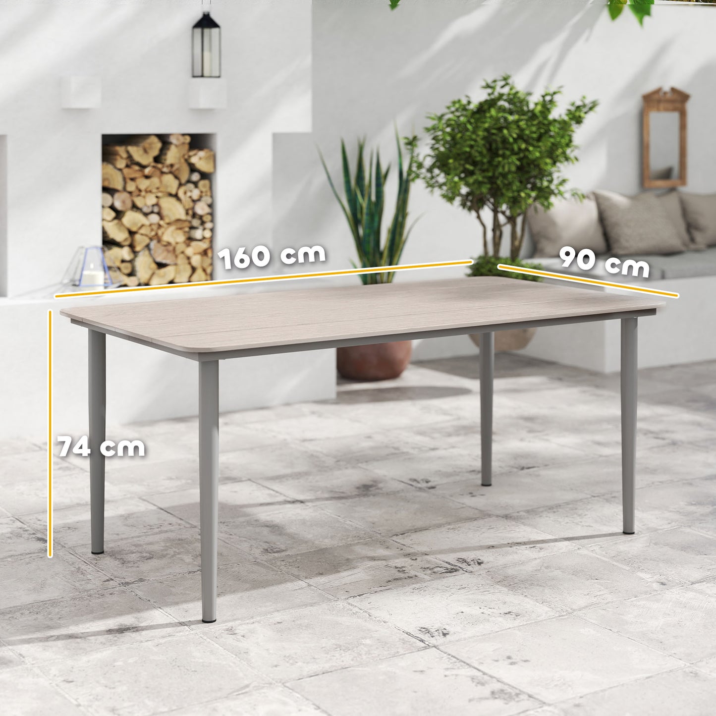 Garden Table with Rust Resistant Metal Frame, Light Grey