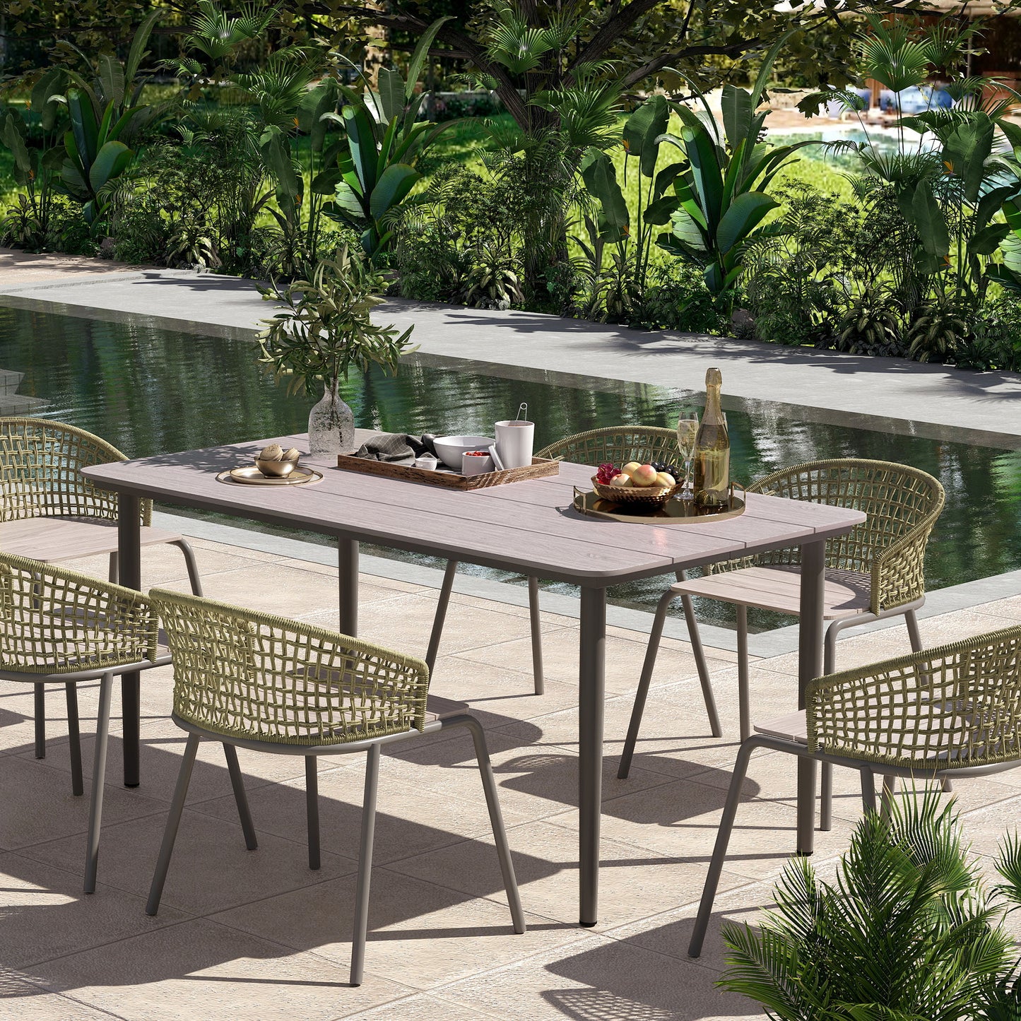 Garden Table with Rust Resistant Metal Frame, Light Grey