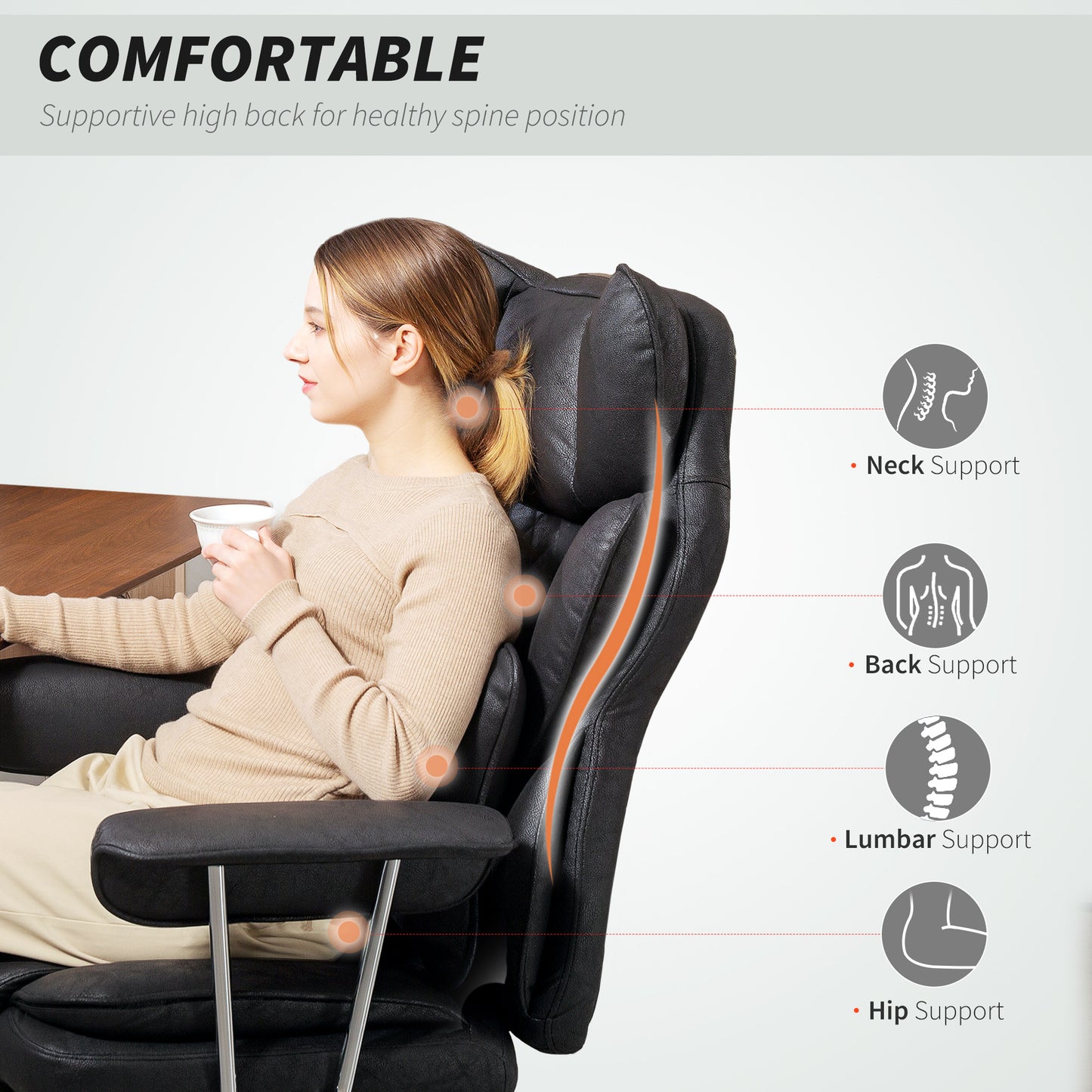 Office Chair, High Back Leathaire Desk Chair for Home, Black
