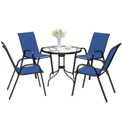 5 PCs Garden Furniture Set, Round Table and Stackable Chairs, Blue