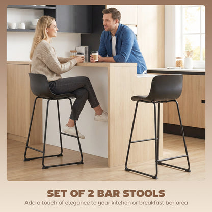 Modern Bar Stools Set of 2, PU Leather Upholstered Barstools, Black