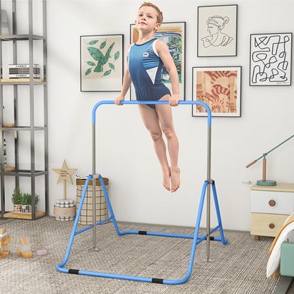 Kids Gymnastic Bar w/ Adjustable Height, Foldable Training Bar - Blue