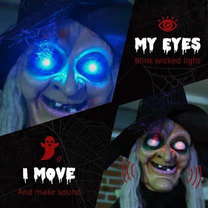 Standing Witch Prop Life Size with Light Up Eyes, Talking Sound