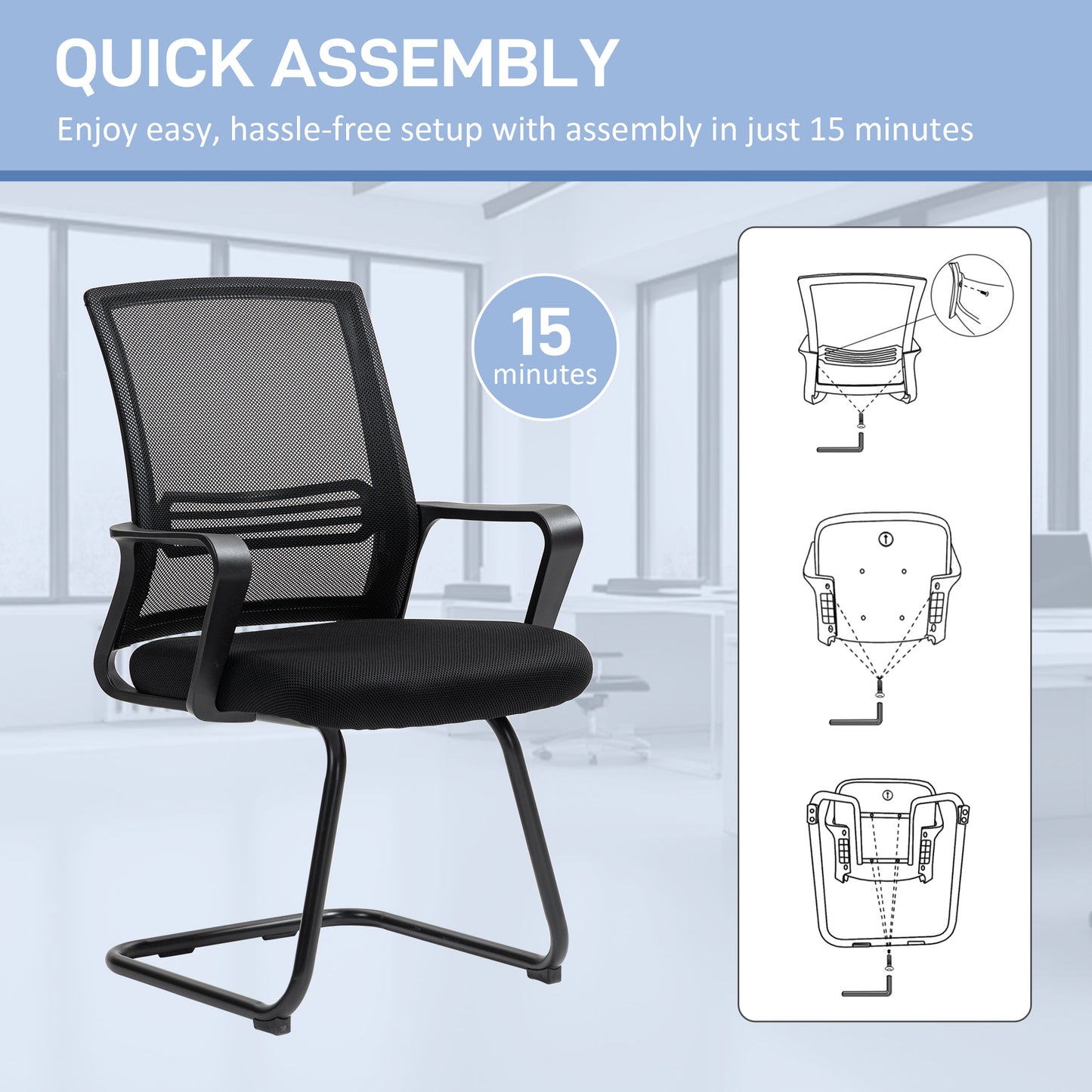Meeting Office Chair, Mesh Reception Chair with Sled Base, Black