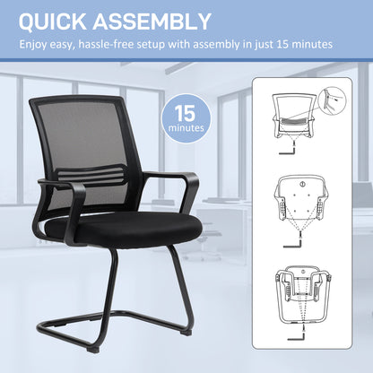Meeting Office Chair, Mesh Reception Chair with Sled Base, Black