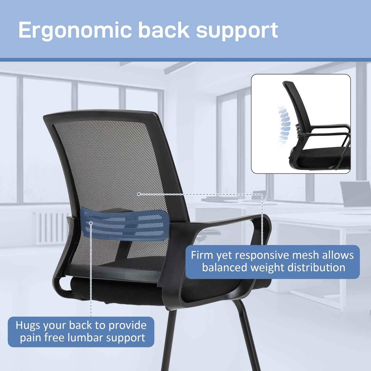 Meeting Office Chair, Mesh Reception Chair with Sled Base, Black