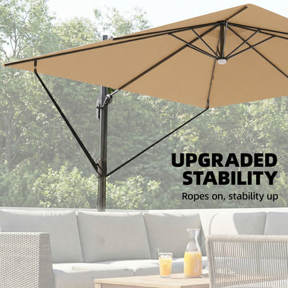 3 x 3 m Garden Cantilever Parasol w/ Light, Cover, Wind Protection