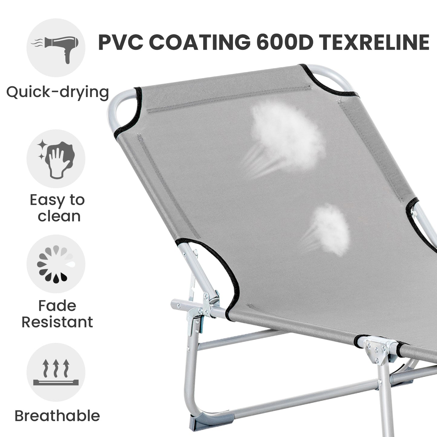 Camping Cot Picnic Sun Lounger Portable Folding Chaise Chair Grey