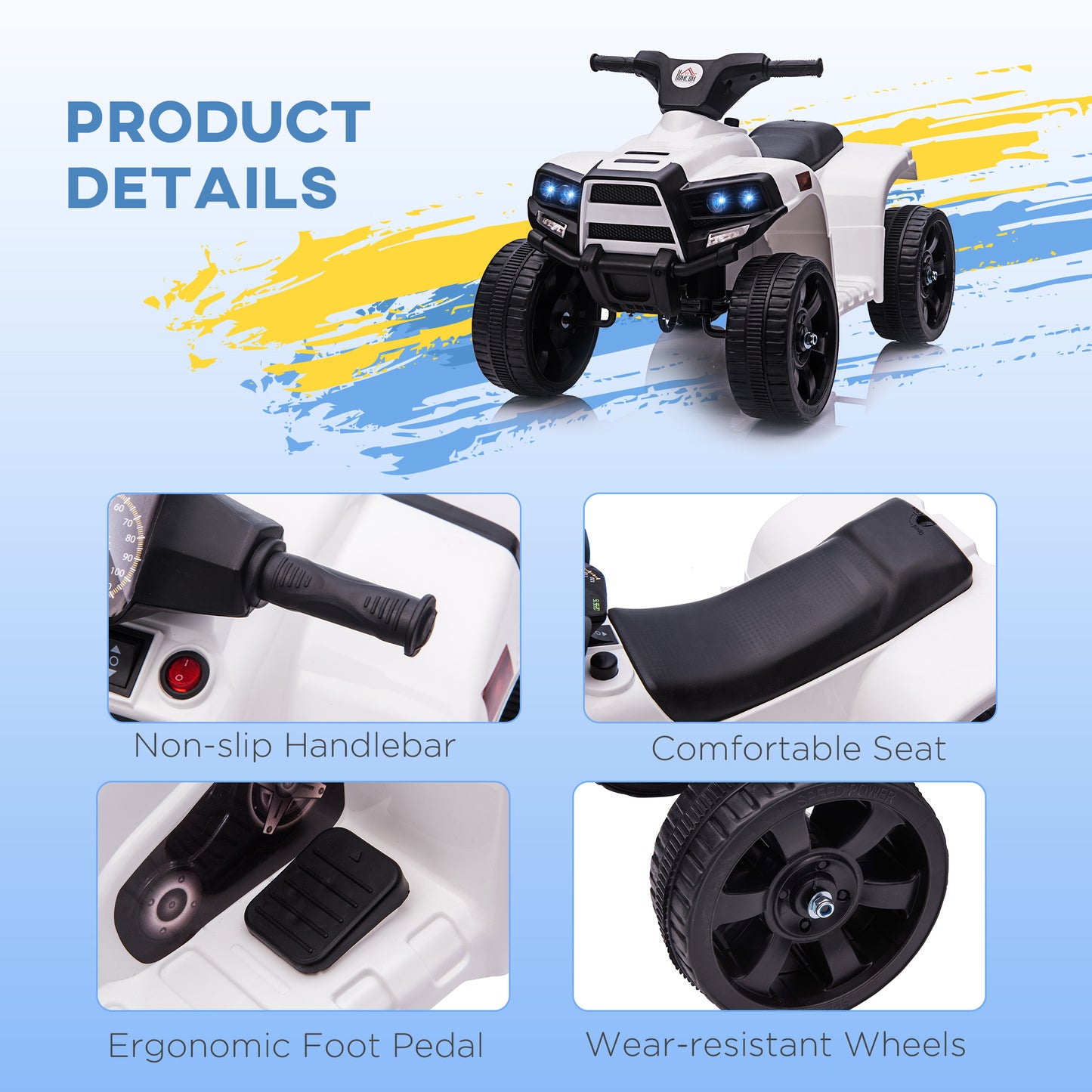 6 V Kids Ride on Cars Electric ATV for 18-36 months Toddlers White+Black