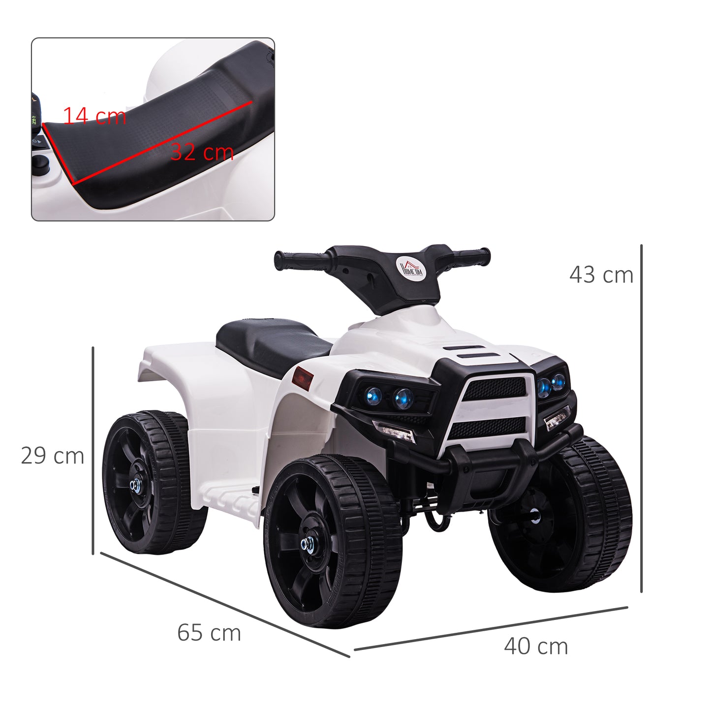 6 V Kids Ride on Cars Electric ATV for 18-36 months Toddlers White+Black