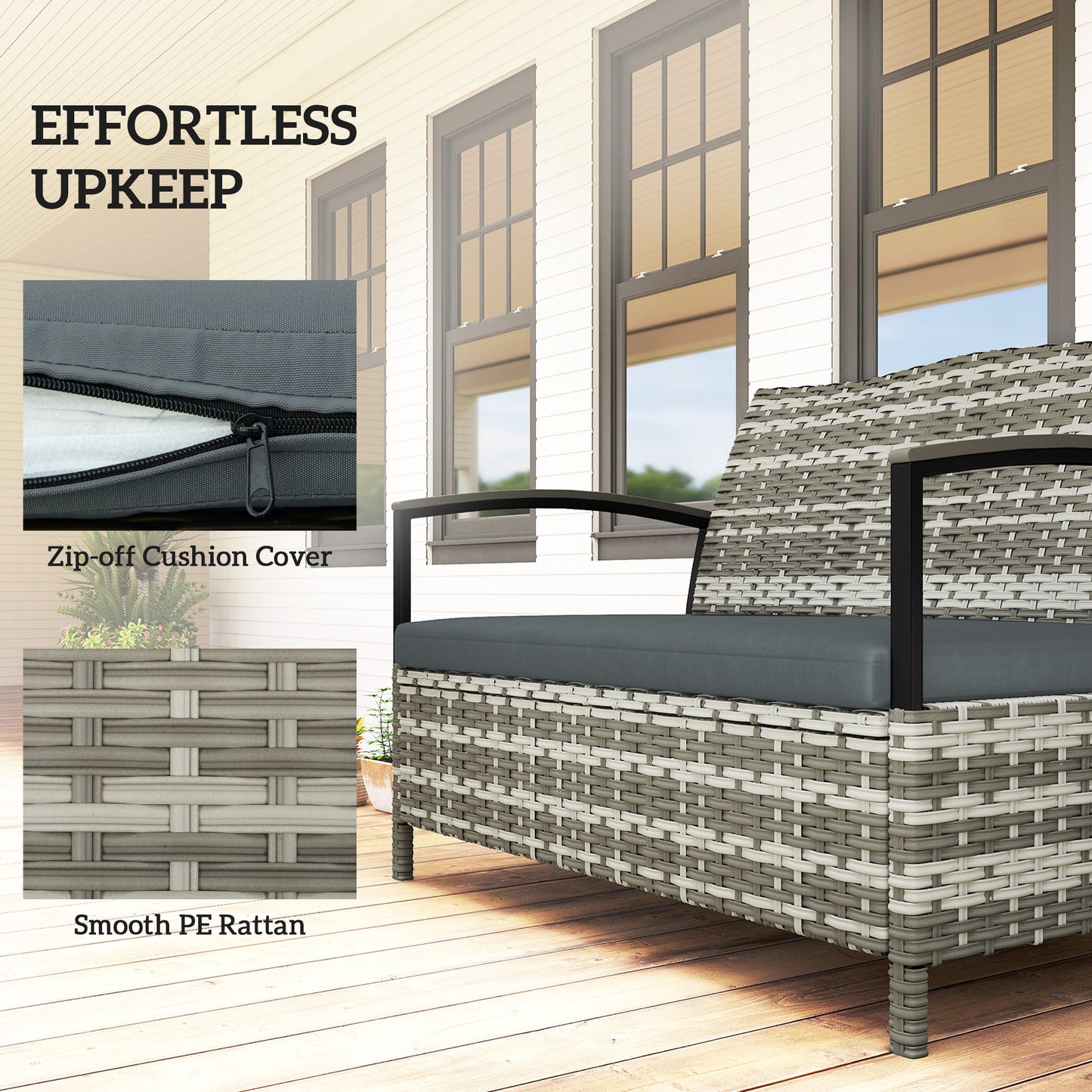 125L Garden Storage Bench, 2 Seater PE Rattan Outdoor Bench - Mixed grey