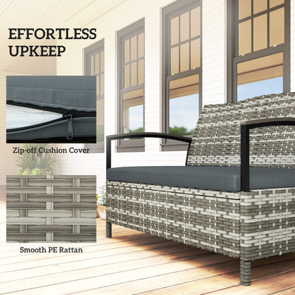 125L Garden Storage Bench, 2 Seater PE Rattan Outdoor Bench - Mixed grey