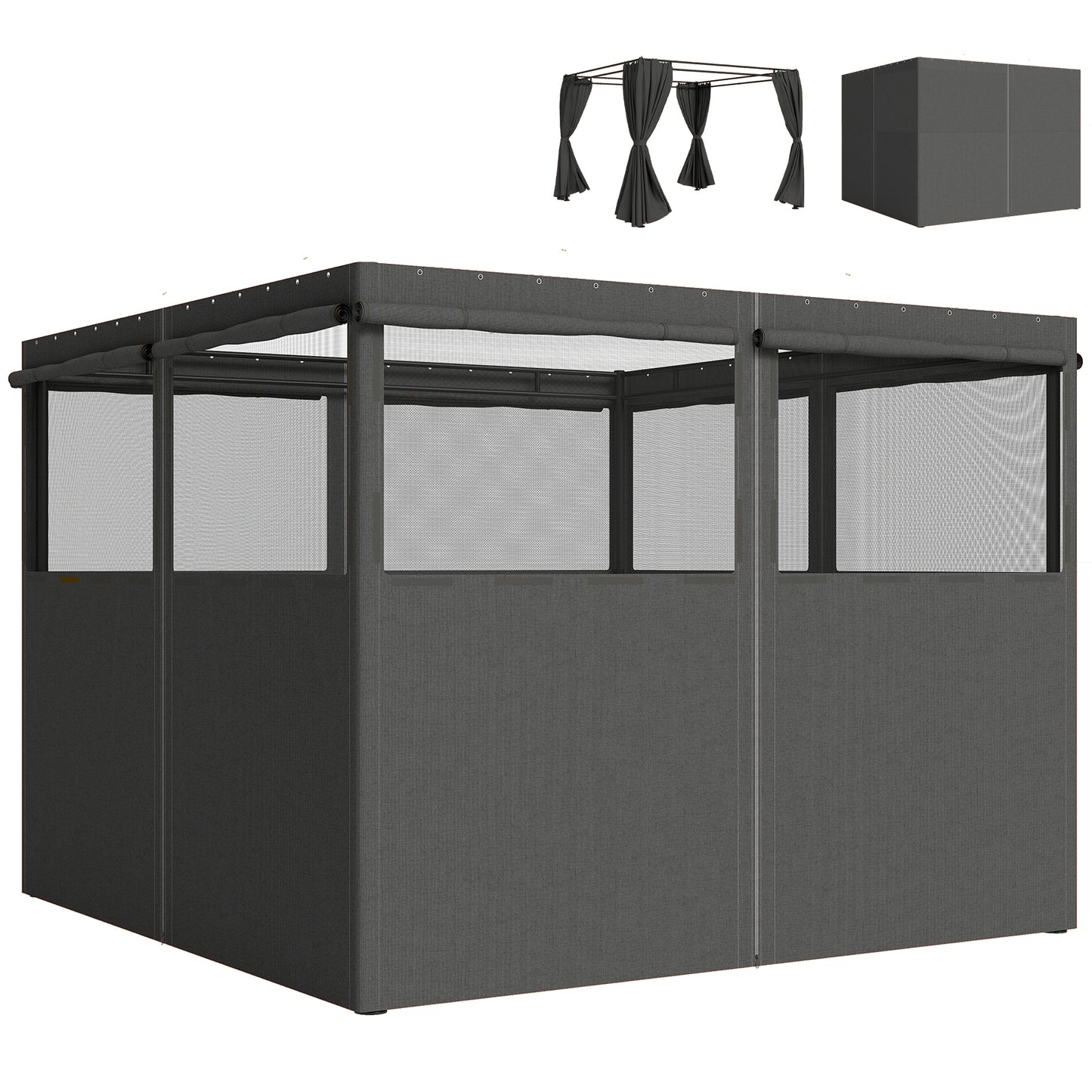 3 x 3 m Gazebo Replacement Curtains Privacy Panel Set, 4 Panels