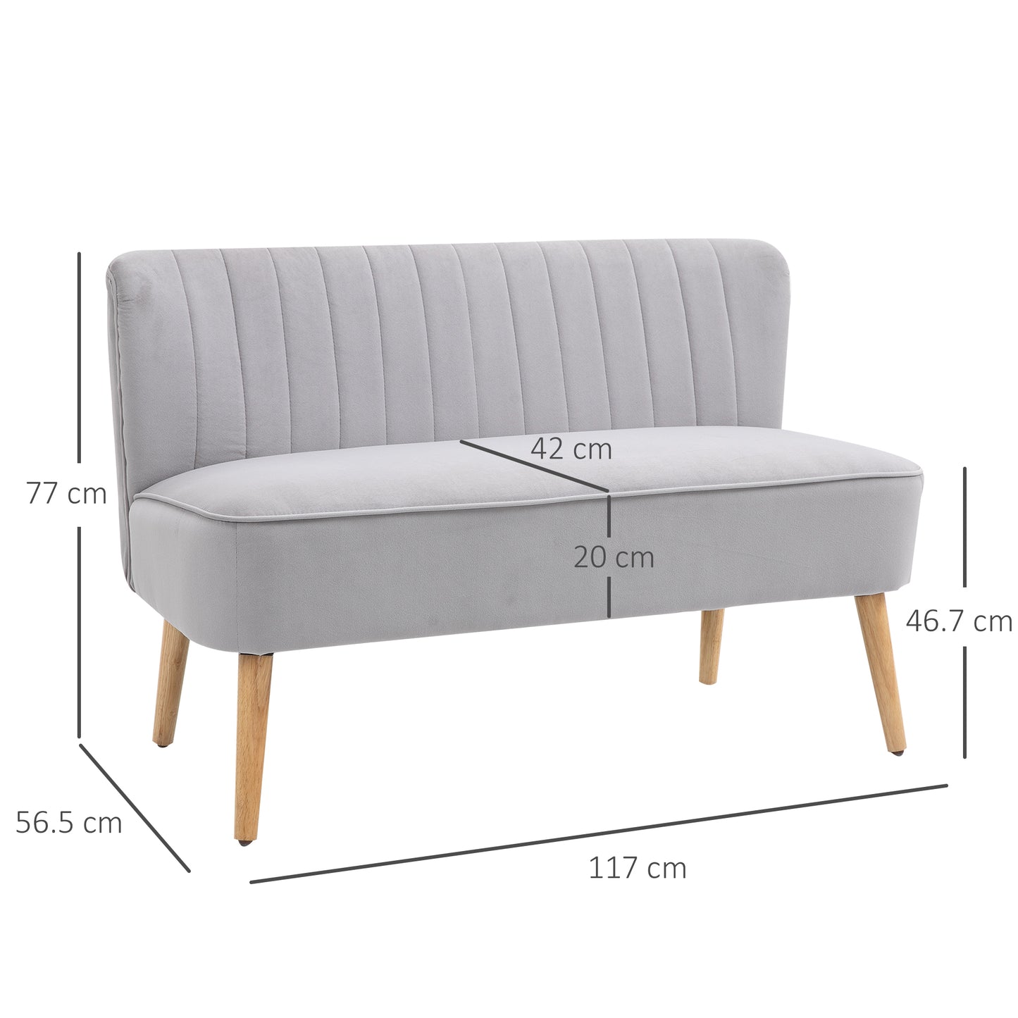 Velvet-Feel Double Sofa w/ Wood Frame Foam Padding